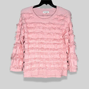Peach Love California Sweater Layered Fringe Fur Knit Light Pink Women's Medium